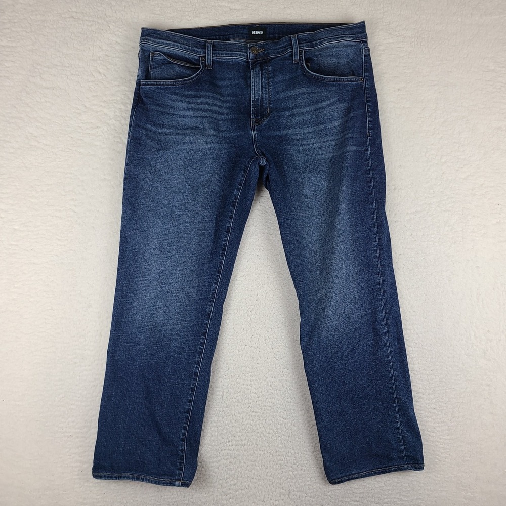Hudson Jeans Mens 38x28 Blue Byron Straight Leg Dark Wash Denim HEMMED